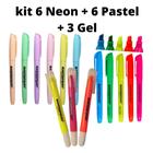 Kit 15 Marca Texto Masterprint (6 Neon + 6 Pastel + 3 Gel)