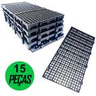 Kit 15 Pçs Pallet Plástico Estrado 2,5 x 25x50 Cm Cor Preto - Piso Multiuso