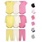 Kit 15 Peças Body Calça Mijão e Meias para Bebê Algodão Feminino