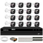 Kit 16 Câmeras de Segurança Full HD 1080p 2MP Bullet com Visão Noturna Infravermelho 20M Tudo Forte + DVR Intelbras MHDX 1216 16 Canais