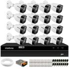 Kit 16 Câmeras Intelbras VHD 1130 B HD 720p Bullet Lente 2.8mm Visão Noturna 30m Resistente à Chuva IP67 + DVR Intelbras MHDX 1216 Full HD 16 Canais