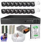 Kit 16 Câmeras Segurança Cftv Infravermelho 20 Metros Dvr Multi Hd 16ch Acesso Remoto C/HD 500gb