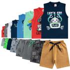 Kit 16 Peças de Verão Calor Infantil com Shorts Bermudas e Regatas Masculinos 8 Conjuntos