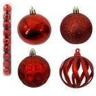Kit 18 Bola Natal Mista 6Cm Vermelha Pendente Enfeite Árvore