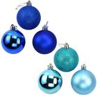 Kit 18 Bolas De Natal Mista Azul Glitter 7cm Pendente Árvore