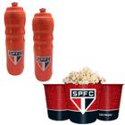 Kit 1Un Balde Pipoca Grande 2,5l + 2 Squeeze Garrafinha Térmica 550ml Água Time São Paulo Oficial - BRASFOOT