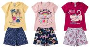 Kit 2 a 10 Peças De Roupa Infantil - Conjunto Pijama Menina Camiseta + Calça - Tamanho 1 ao 8 Anos - Coleção Primavera Verão - Poofy