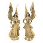 Kit 2 Anjo Decorativo Dourado Luxo Estatueta Angelical Resin