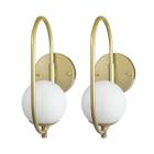 Kit 2 Arandela Online Dourado Globo Vidro Branco + Led 5W - Trybo