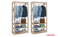 kit 2/Arara Organizadora de roupas 3 prateleiras decorativa closet madeira - GENERICA