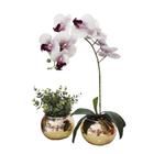 Kit 2 Arranjos Flores De Orquídea Real Vaso Prata Dino