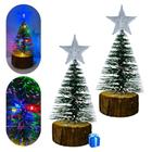 Kit 2 Arvore Pinheiro Nevado Desejo 13cm Natal Mesa Envio 24h Presente Decoração mesa escritorio Estrela LED