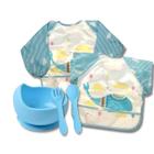 Kit 2 Babadores Baleia Tigela Bowl Ventosa Talheres Silicone