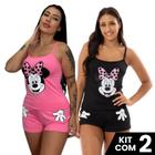 Kit 2 Baby Dolls Short e Blusa de Alça Estampado Mãozinha Personagem Conjunto de Dormir Feminino