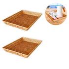 Kit 2 Bandejas rattan retangular cesta Decorativas grande mesa bancada café chá frutas pães - Mimo