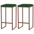 Kit 2 Banqueta Decorativa Billie Base Bronze Suede Verde G41 - Gran Belo