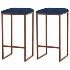 Kit 2 Banqueta Decorativa Billie Base Bronze Veludo Azul G41 - Gran Belo