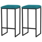 Kit 2 Banqueta Decorativa Billie Base Preta Suede Azul Claro G41 - Gran Belo