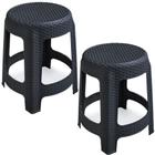 Kit 2 Banqueta Plástica Rattan Multiuso Cozinha Jardim Preta