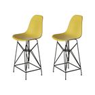 Kit 2 Banquetas Bistrô Alta Eames Eiffel Amarela Base Ferro Preto