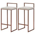 Kit 2 Banquetas Decorativa Jasmine Base Bronze Suede Bege G41 - Gran Belo