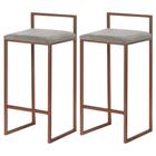 Kit 2 Banquetas Decorativa Jasmine Base Bronze Veludo Cinza G41 - Gran Belo