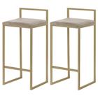 Kit 2 Banquetas Decorativa Jasmine Base Gold Suede Cappuccino G41 - Gran Belo