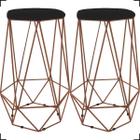 Kit 2 Banquetas Decorativas Para Sala Hexagonal Aramado Base Bronze/Dourada/Preta Suede Cores - Clique E Decore