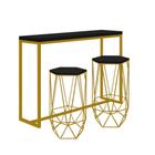 Kit 2 Banquetas Liz + 1 Mesa Bancada Mavie 150cm Industrial Ferro Dourado MDF Preto - Ahazzo Móveis