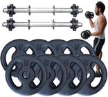 Kit 2 Barras 40 Cm Rosca + 20Kg De Anilhas=4 De 3Kg+4 De 2Kg - Fitness prado