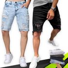 Kit 2 Bermudas JEANS RASGADA Masculinas Casual Elastano Short Slim Preta Azul Azul Claro 1047