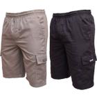 Kit 2 Bermudas Short Brim Cargo Sarja Elástico Cordão 5 Bolsos Masculino Uniforme