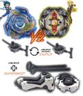 Kit 2 Beyblade Burst + 4 Lançadores Valtryek Vs Zilion Zeutron Tornado Gyro