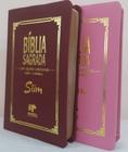 Kit 2 biblia slim ultrafina com ajudas adicionais e harpa - capa luxo vinho + rosa