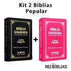 Kit 2 Biblias Sagrada Letra Gigante Luxo Popular - Preta e Pink - Com Harpa - RC