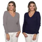 Kit 2 Blusa Feminina Modal Tricot Traças Sueter Casual Frio