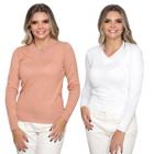 Kit 2 Blusa Feminina Tricô Decote V Sueter Feminino Lã Liso