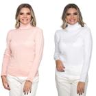 Kit 2 Blusa Feminina Tricô Gola Alta Manga Longa Sueter Cacharrel Liso