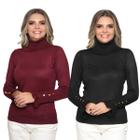 Kit 2 Blusa Feminina Tricô Gola Alta Manga Longa Tricot Lã Inverno