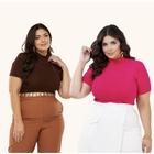 Kit 2 Blusa Lisa Gola Alta Plus Size Estilosa Malha Elegante Social Manga 3/4 Blusa Tshirt Feminina