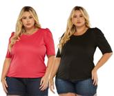 Kit 2 Blusa Manga Bufante Princesa Plus Size Blogueira