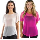 Kit 2 Blusa Tule Feminina Academia Blusinha Verão Moda Fitness Transparente
