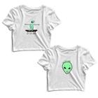 Kit 2 Blusas Cropped Tshirt Feminina Alien Skate e Alien Frases