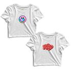 Kit 2 Blusas Cropped Tshirt Feminina Carinha Feliz e Be Happy