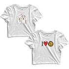 Kit 2 Blusas Cropped Tshirt Feminina Casal Gato Pizza e I Love Pizza