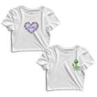 Kit 2 Blusas Cropped Tshirt Feminina Coração Flores Girl Gang e Alien