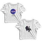 Kit 2 Blusas Cropped Tshirt Feminina Planeta Vaza Frases e Astronauta