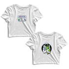 Kit 2 Blusas Cropped Tshirt Feminina Quadrinho Frases e Astronauta Gatinho