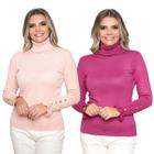 Kit 2 Blusas Tricot Botão na Manga Moda Casual Inverno 2024