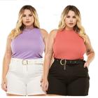 Kit 2 Blusinhas Regata Plus Size malha canelada Confort Top Premium básica casual.